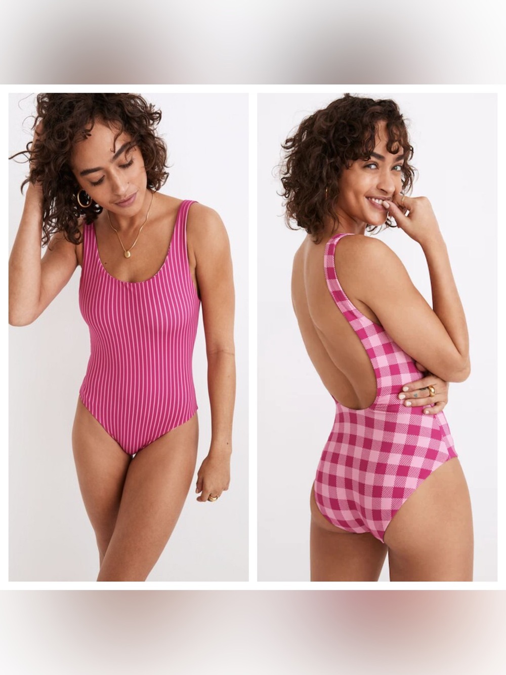 NWT Solid & Striped Reversible Anne-Marie One-Piece Swimsuit Gingham Check